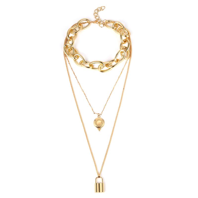 

New Fashion Simple Jewel Temperament Mix and Match Multi- Personality Lock Multi-layer Chain Sweater Chain Female