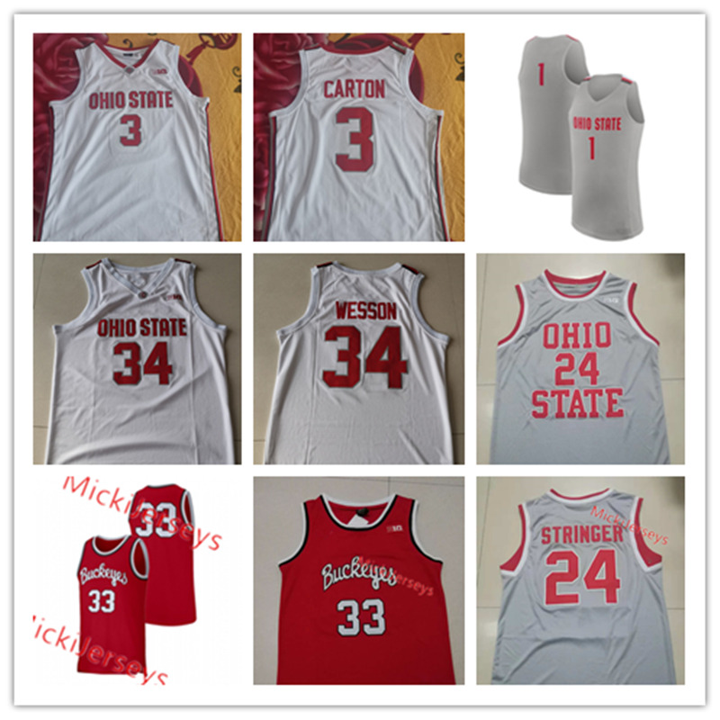 

Ohio State Buckeyes Micah Potter Jae'Sean Tate Keita Bates-Diop Trevor Thompson Aaron Craft Jim Jackson DAngelo Russell Basketball Jersey, Red/white neck