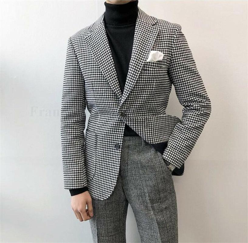 

Mens Checkered Suit Houndstooth Custom Made Men Suit Jackets Tailored Casual Men Suits Duotone Weave Hounds1, As picture