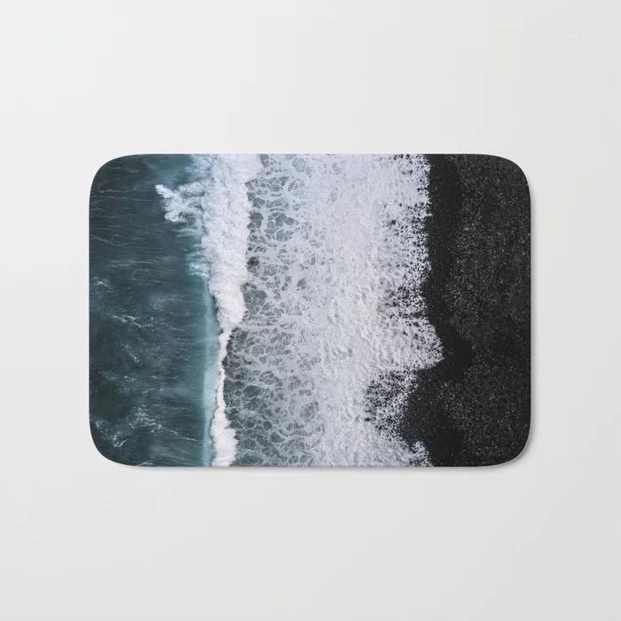 

HOT Bathroom Rugs Aerial of Black Sand Beach with Waves Bath Mat Flannel Absorbent Non Slip Doormat Entrance Door Bath Room Mats1