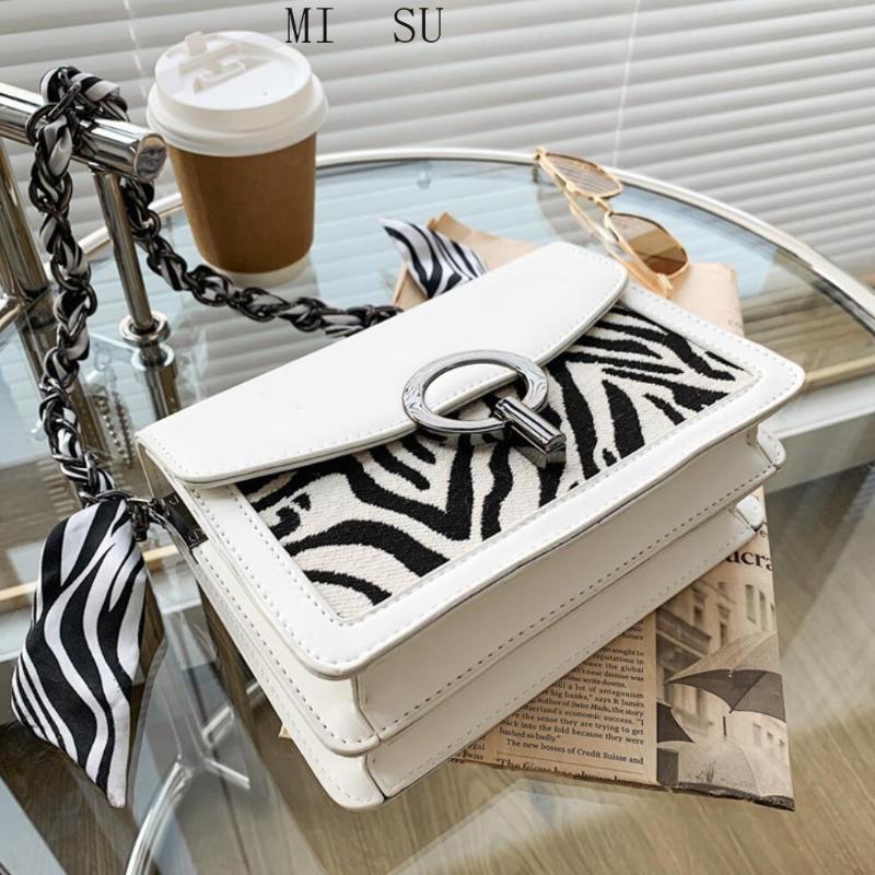 

Contrast color Square Ribbon Armpit Bag 2021 New High quality PU Leather Women's Designer Handbag Travel Shoulder Messenger Bag, White zebra pattern