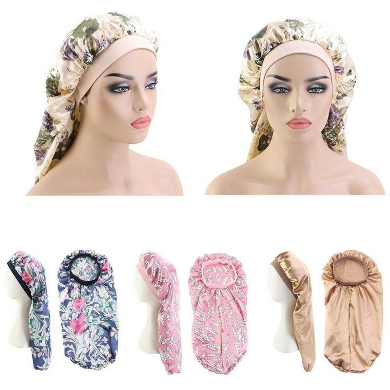 

Fashion Print Long Hair Sock Cap Sleep Hat Wrap Night Elastic Nightcap Hat Women Headcover Band Wide Care Hair Cap Satin Bo O5E1, Purple
