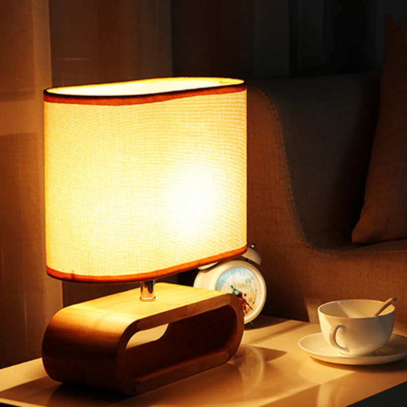 

Nordic cloth lampshade wood base table lamp for living room bedroom bedside desk light E27 reading lighting fixture