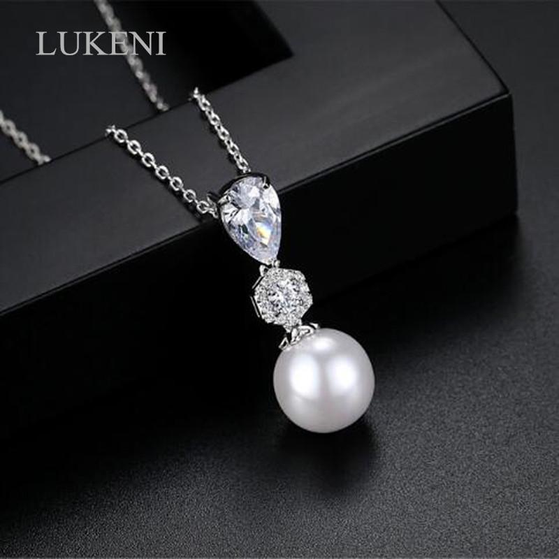

Personality Jewelry White Color Cubic Zircon Pearl Pendant Water Drop Necklaces For Girl To Gift Fashion Accessories