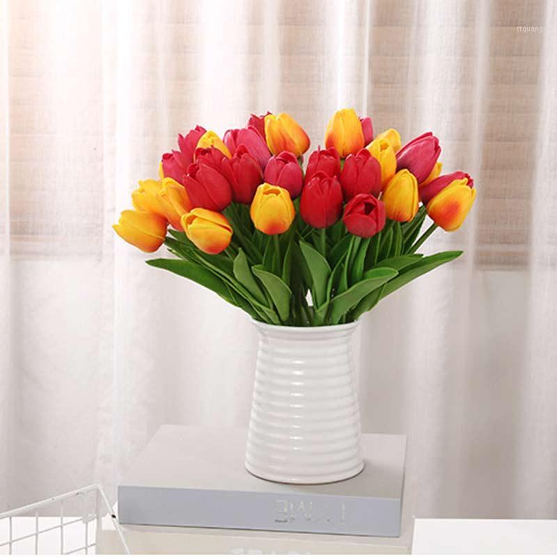 

1PCS Wedding Bouquets Artificial Tulips Real Touch PU Fake Flowers DIY Gift Bridal Holding Flower Home Garden Decoration FZJH-11, Dark red