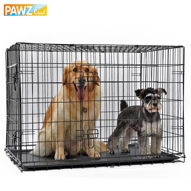 

PAWZRoad Domestic Delivery Pet Dog Cage Crate Double-Door Pet Kennel Collapsible Easy Install Fit Your Pets 5 Sizes House