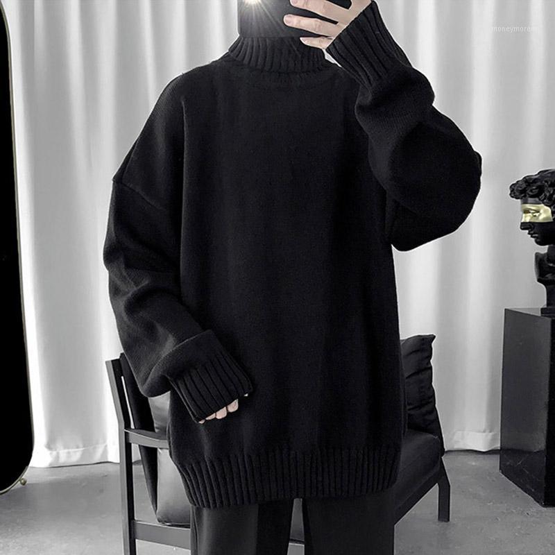 

Autumn and winter turtleneck sweater men's loose solid color pullover sweater hong kong style casual versatile bottoming1, Black