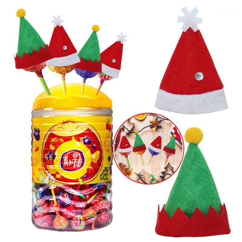 

10pcs Christmas Mini Lollipop Lollypop Santa Claus Hat Cap Wrap Xmas Party Decor