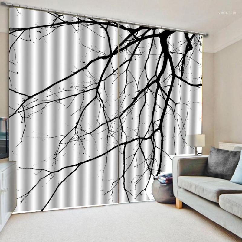 

modern living room curtains Black and white branches Photo Printing Blackout 3D Curtains for Living Room Bedding Hotel1, As pic