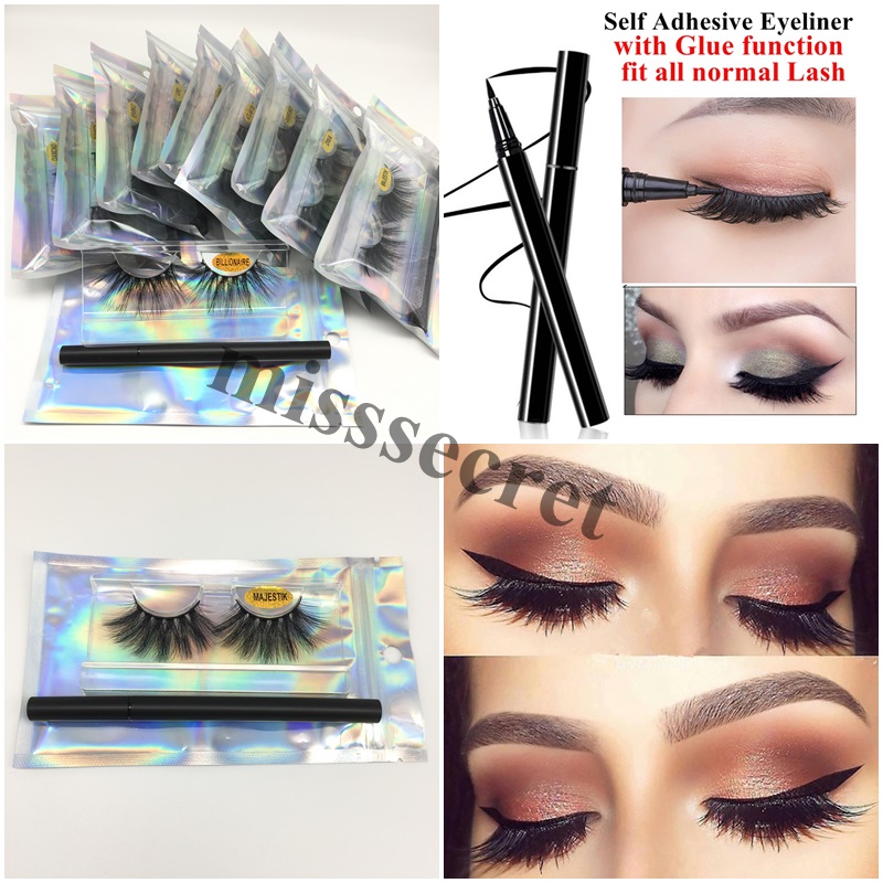 

5D Mink Eyelashes 25mm Faux Mink Lashes with Self Adhesive Eyeliner Glue Full Volume False Eyelashes Eye Makeup Soft Long 3D Mink Eyelashes