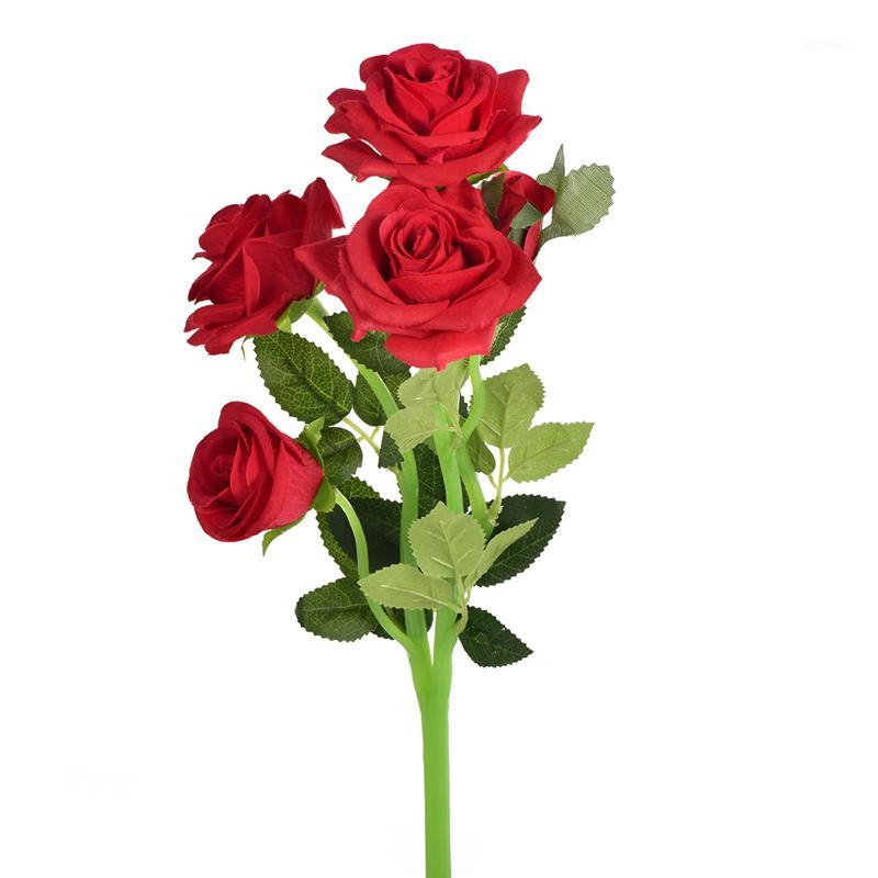 

4Heads Rose Artificial Flowers Real Touch Rose Flowers for Home Christmas Wedding Decoration Party Birthday Mother's Day Gift1, White