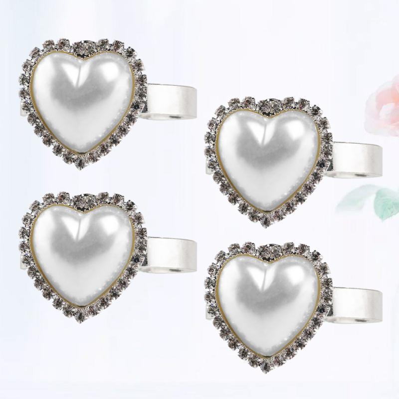 

4pcs Pearl Heart Shaped Napkin Rings Decorative Napkin Holders Buckles for Wedding Banquet Party (White)1
