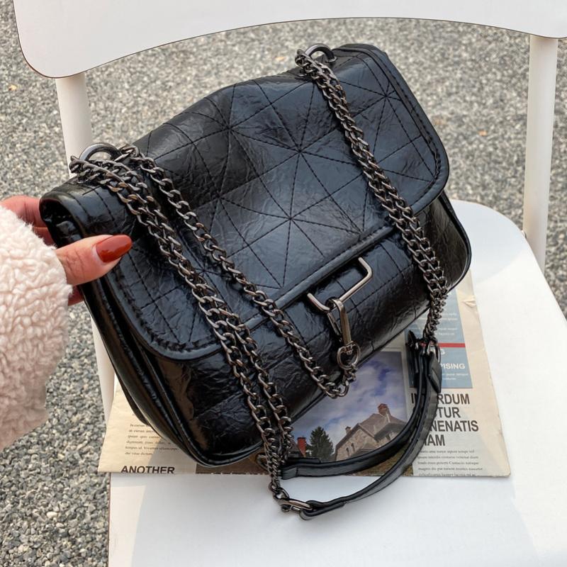 

Luxury Designer Chains Shoulder Bags High Quality PU Leather Soft Crossbody Bags For Women Fashion 2021New Ladies Messenger, Black