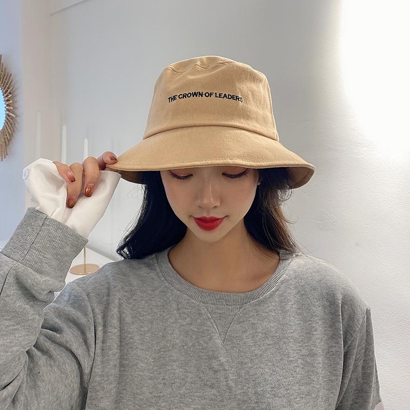 

2020 New Cotton Letter Embroidery Wide-brimmed Bucket Hats Women Outdoor Hat Fisherman Summer Beach Hat Sunhats, Black