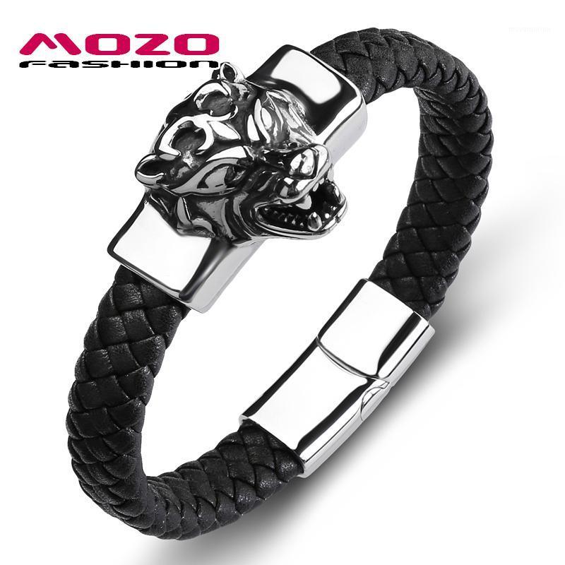 

Fashion Punk Men Bracelet Black Leather Animals Stainless Steel Devil Bracelet Man Animal beast Tiger Cuffs Jewelry PS21231