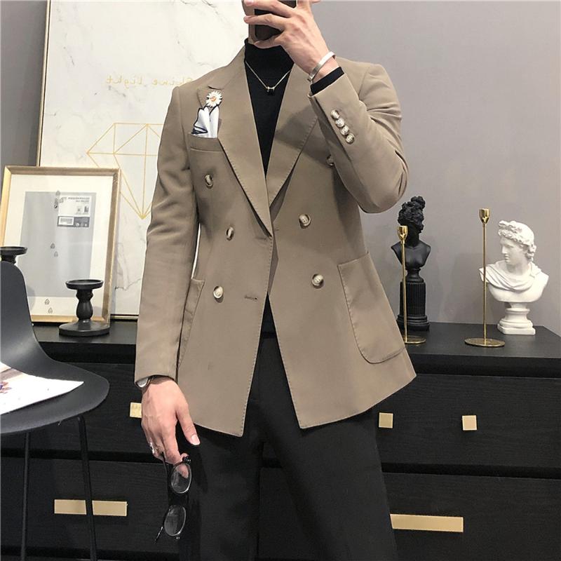 

Wedding Business Blazer Jacket Men Double Breasted Slim Fit Suit Jackets Solid Color Streetwear Social Dress Coat Costume Homme, Black