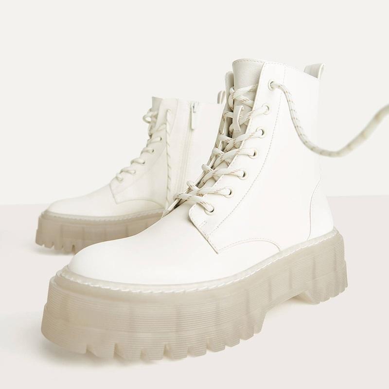 

2020 PVC Transparent Heel Ankle Boots For Women White Lace Up Platform Boots Women Autumn INS Hot Motorcycle1, Black no fur