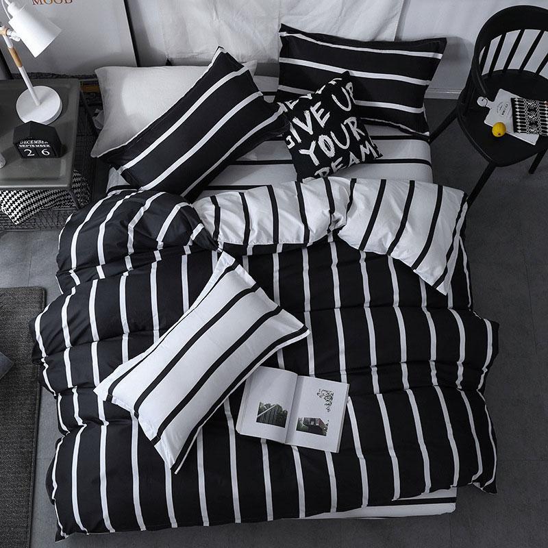 

J Black White Stripe 4pcs Kid Bed Cover Set Cartoon Duvet Cover Adult Child Bed Sheets and Pillowcases Comforter Bedding Set 18, 2tj-61018-004