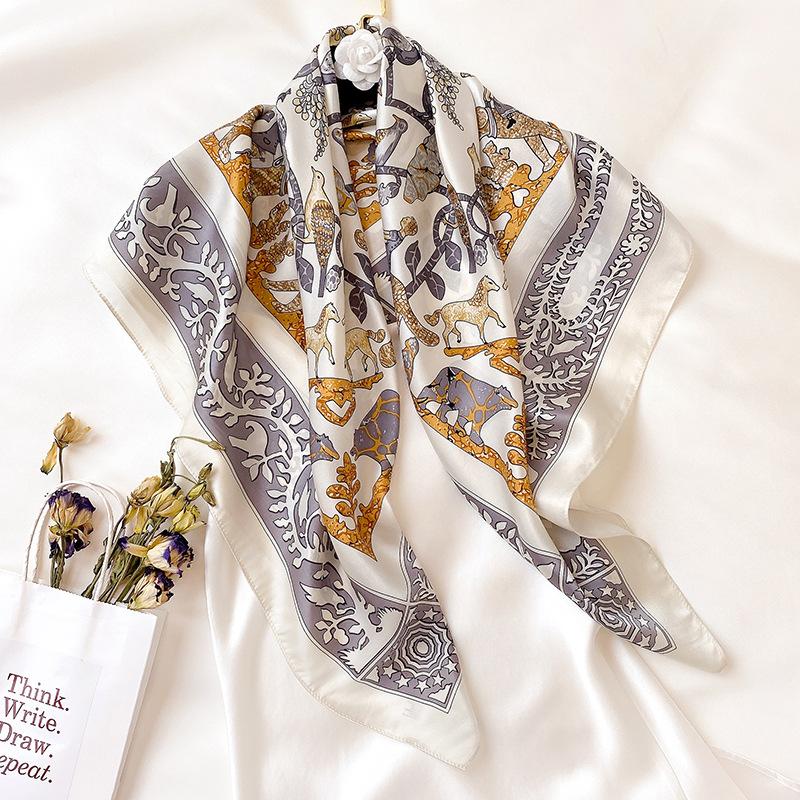 

100% Real Silk Scarf for Female Print Square Neck Headband Large Hijab Foulard Scarves Women Shawls and Wraps Bandana Stole 2020