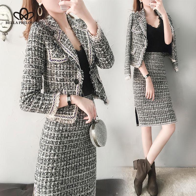 

Bella Philosophy 2020 Autumn Winter Pockets Women Jacket Elegant Single Button Wool Coats Female Turn-down Collar Slim Coats, Suit