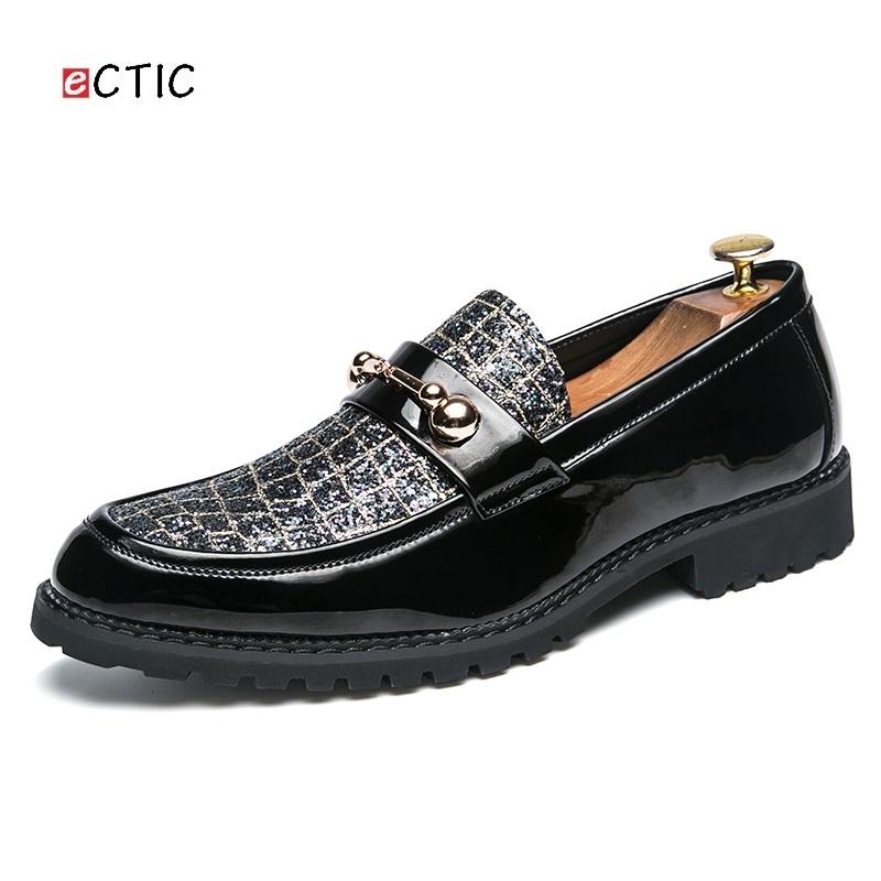 

ECTIC New Elegant Rhinestones Glitter Decor Men Dress Shoes Loafers Slipper Luxury Wedding Men's Slip On Flats Zapatos, Black