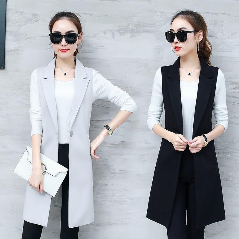 

Elegant Office Lady Suit Women Spring Summer Sleeveless Long Vest Jacket Plus Size 3XL Blazer Vests Coat Waistcoat Outerwear M32, Milky white
