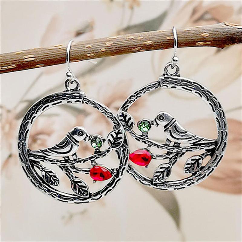 

Stud Round Creative Hollow Branch Bird Earrings For Women Girl Party Wedding Jewelry