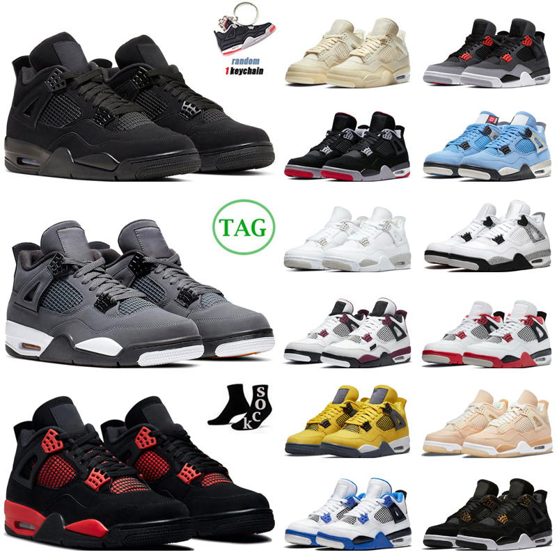 

4 4s Basketball Shoes Men Women 4 Red Thunder Infrared Black Cat Bred University Blue Sail Neon Royalty Mens Trainers Sport Sneakers, Red metallic