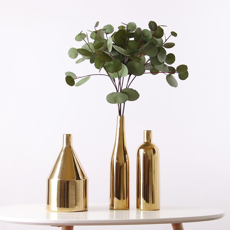 

Nordic Modern Golden Vase Plating Ceramics Crafts Decoration Simple Flower insert Home Creative Adornment Gift1