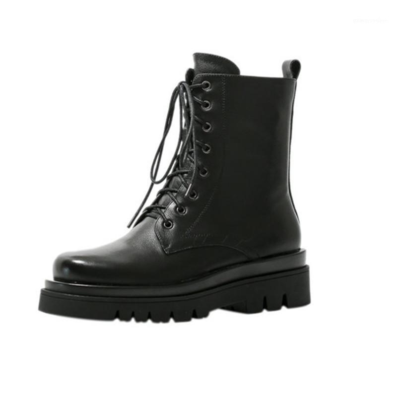 

Genuine Leather Women's Ankle Boots 2020 Autumn Winter Platform Chunky Heels Pumps Party Office Lady Shoes Woman Heels1, Black