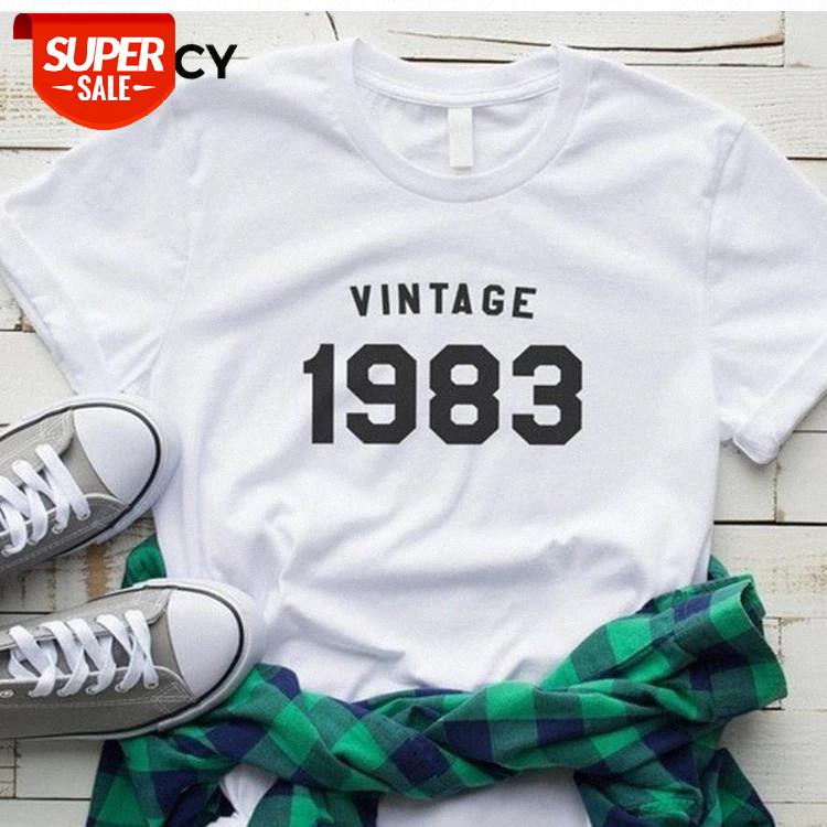 

JFUNCY Women Birthday T-shirt VINTAGE 1983 Letter Print Short Sleeve Tshirt Basic Tee for Birthday Gifts Female Tops Black White #Vp8j