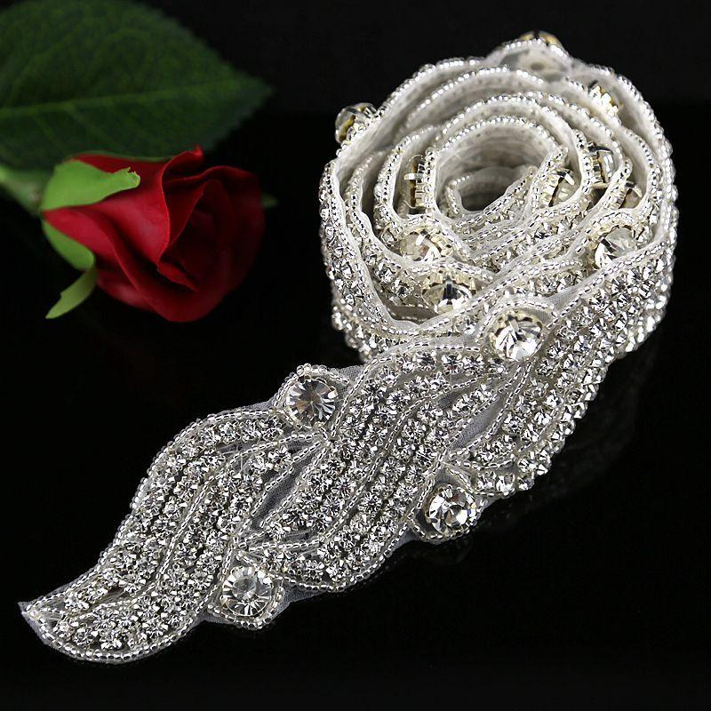 

1 yard Rhinestone Crystal Trim rhinestone Applique Bridal Wedding Sash Applique DIY Handmade(Width: 2") Free Shipping, As pic