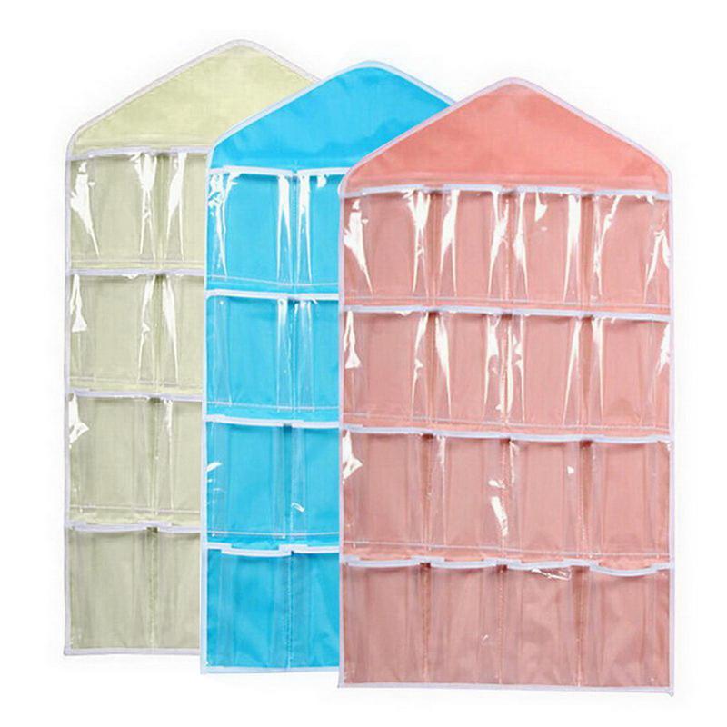 

16 Lattice Transparent Wardrobe Bag Shelf Hanging Bedroom Wall Door Closet Storage Net Kids Toy Organizer Bag