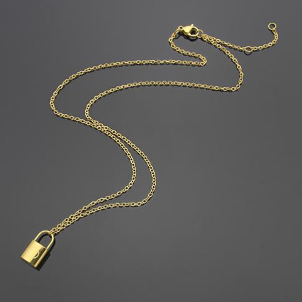 NEW Fashion Stainless steel Silver Gold lock Pendant necklace for lady women mens Party wedding lovers gift engagement couple jewelry-image-754067045