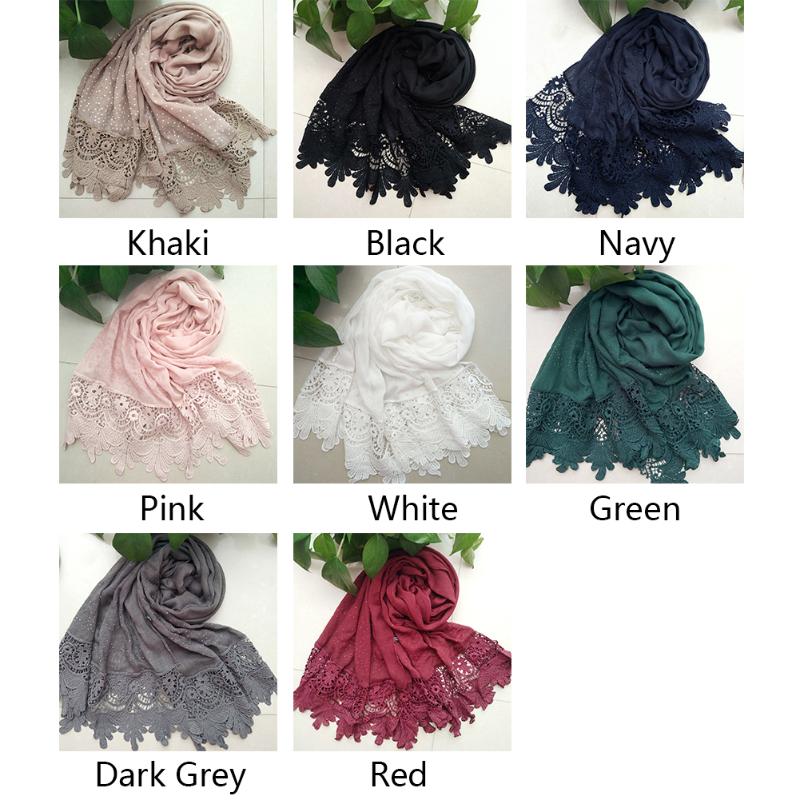

Breathable Lace Edges Muslim Soft Warm Plain Multi Purpose Shawl Autumn Winter Dots Rhinestone Maxi Cotton Blend Women Scarf