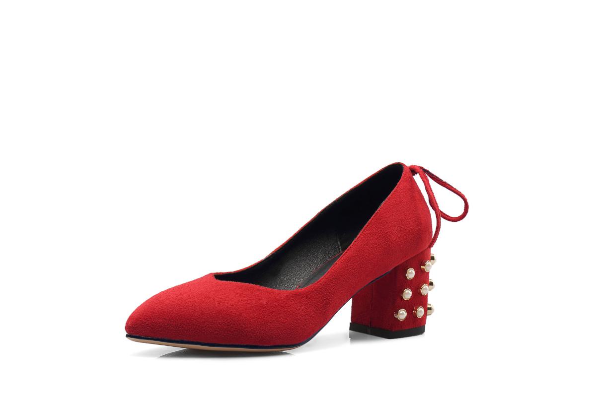 

In the spring and autumn fashion thick with shallow joker pearl pointed mouth size size 32 single shoes of 18621-42 the bride, Black