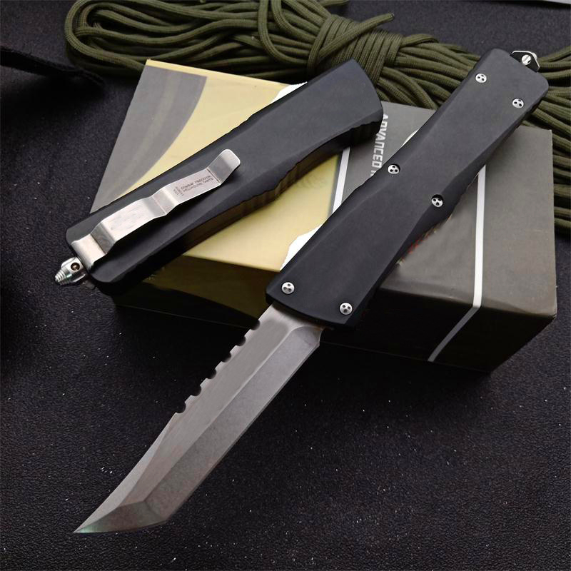 

Hellhound Blade AUTO Tactical Knife D2 Tanto Point Stone Washed Blades 6061-T6 Handle EDC Pocket Knives
