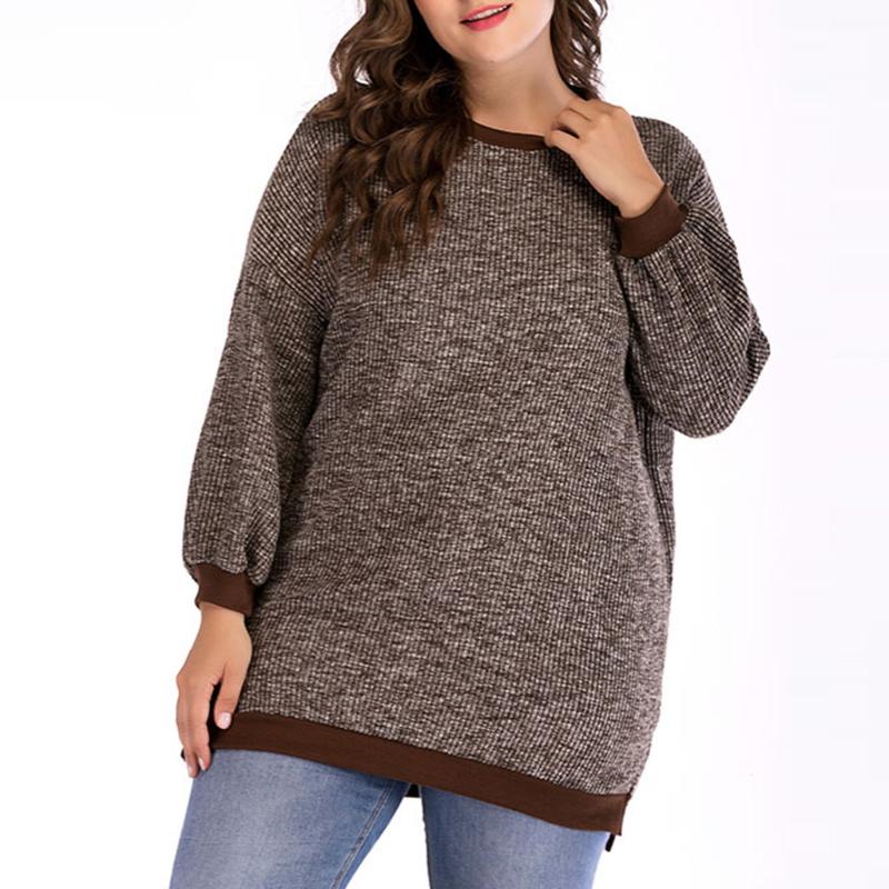 

2020 spring and autumn fashion women's sweaters Pure color casual loose sweater Long sleeve crew neck pullover Chandail, Coffee