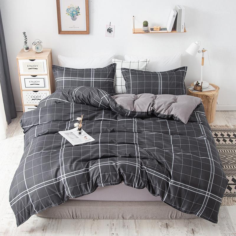 

Classic Bedding Set Navy Grey Blue Grid Summer Bed Linen Stripe 4pcs Duvet Cover Pastoral Sheet AB Side Boys Girls Lovers1, 014