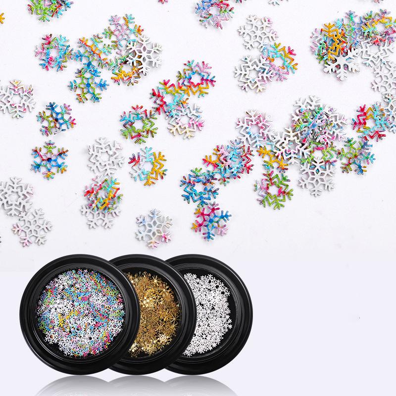 

1 box 3D Mix Christmas Snowflake Xmas Starlights Holo Nail Glitter Sequins Nail Art Slice Stickers Decoration DIY