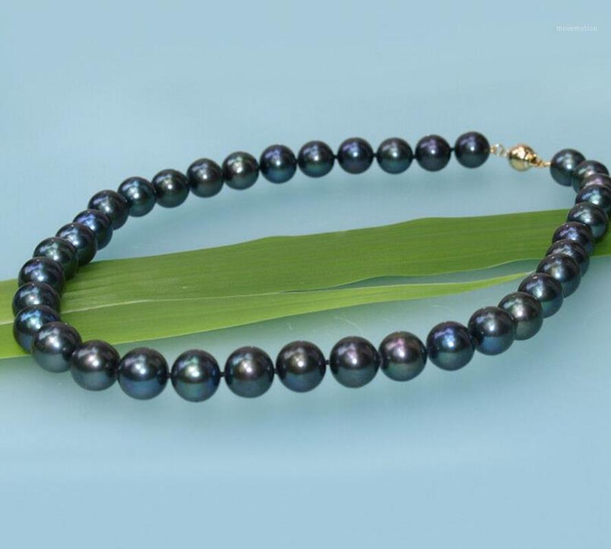 

New single Genuine black freshwater 11-12mm round cultured pearl necklace 18" 36"1