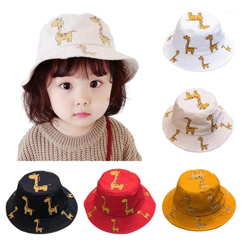 

New Fashion Summer Unisex Kids Cartoon Giraffe Print Outdoor UV Protection Sunhat Bucket Cap fold Sun fishing fisherman1, White