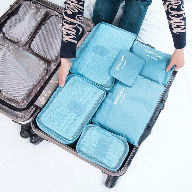 

6pcs Travel Storage Bags Waterproof Cost-efficient Simple Fashion Clothes Packing Cube Pure Color Luggage Organizer Pouch