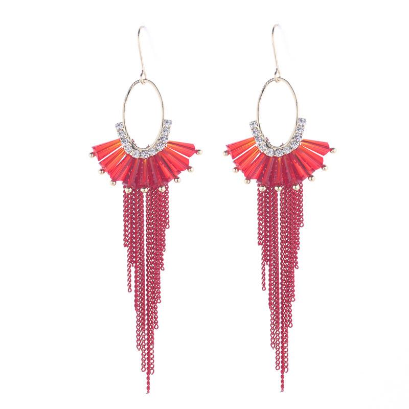 

Long Earrings For Women New Korean Fashion Metal Chain Tassel Dangle Earring Dress Ear Jewelry Red Blue Green Pink Crystal Gift