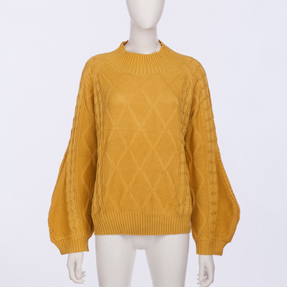 

2021 New Fall Winter Oversized Women Argyle Pullover Sweater Thick Warm Turtleneck Tricot Jumper Top Cable Twist Knitwear C1lj, Yellow