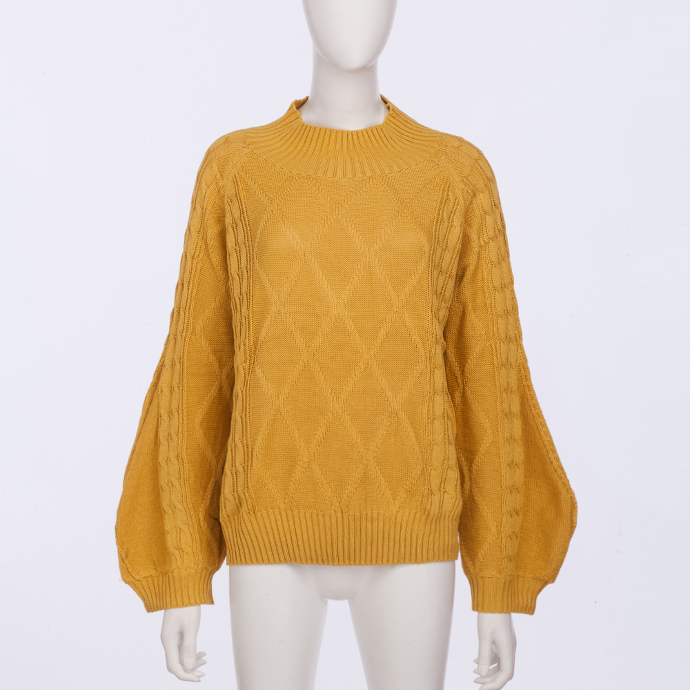 

2021 New Fall Winter Oversized Women Argyle Pullover Sweater Thick Warm Turtleneck Tricot Jumper Top Cable Twist Knitwear C1lj, Yellow