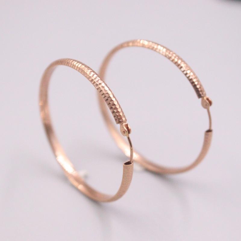 

Real 18K Rose Gold Earrings 36x3mm Big Pattern Round Ear Hook About 3.16g For Woman