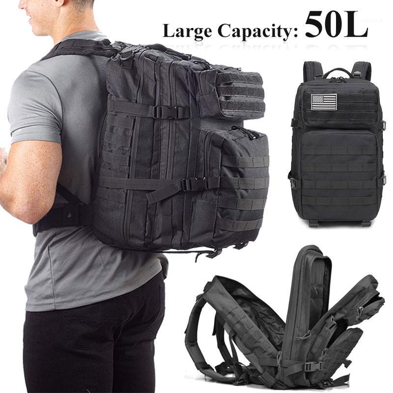 

50L Large Capacity Man Army Tactical Backpacks Outdoor Waterproof Assault Bags 3P Pack For Sport Trekking Camping Hunt1, Black