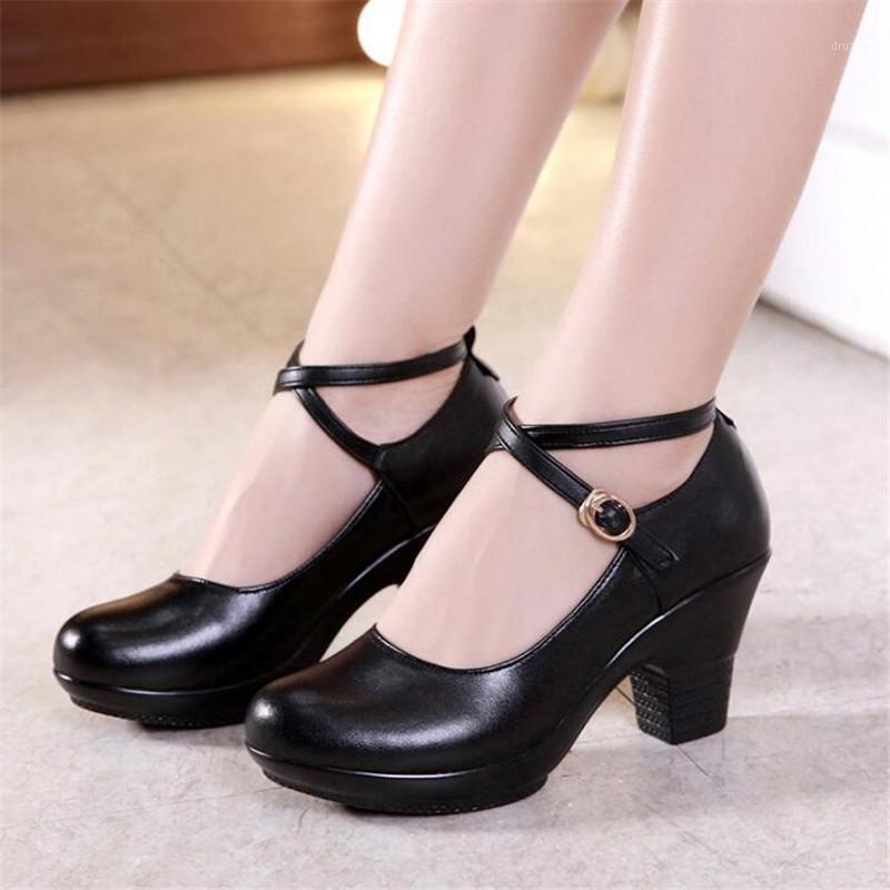

Black shallow mouth women's 7CM high heels thick with Genuine Leather Outdoor Female dancing shoes comfortable work shoes1, Red
