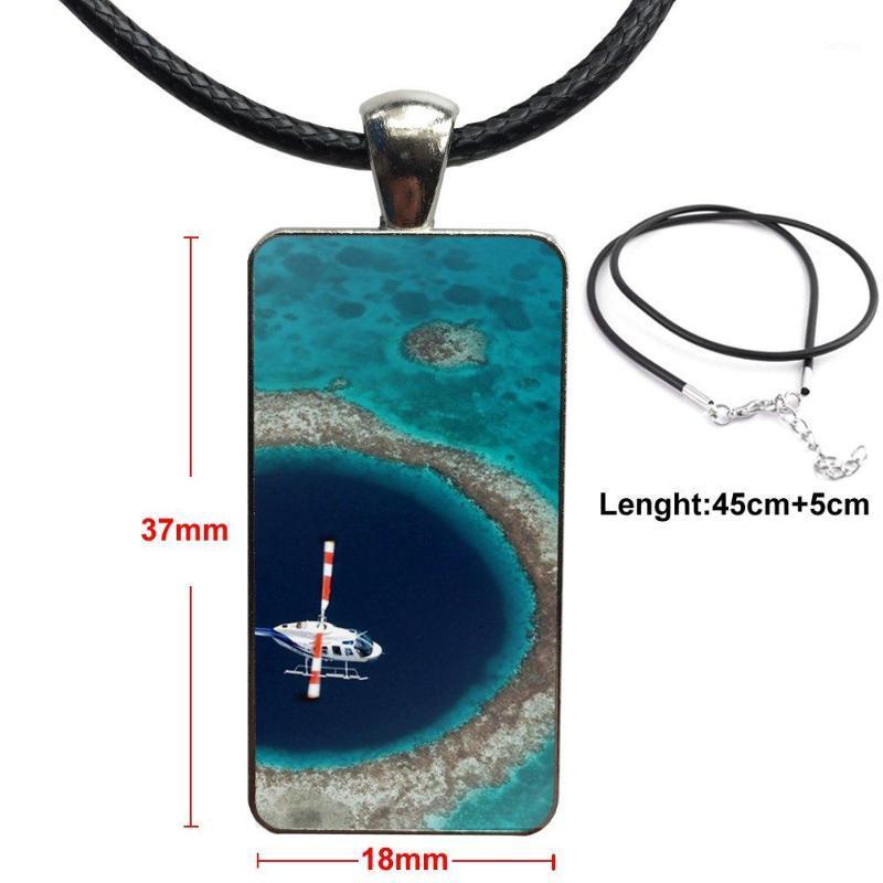 

Blue Ocean Landscapes Nature Great Hole Belize Glass Cabochon Pendant Necklace Rectangle Fashion Necklace For Christmas Gift1